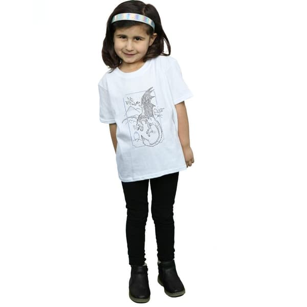 Harry Potter T-shirt i bomull för flickor - Dragon Line Art