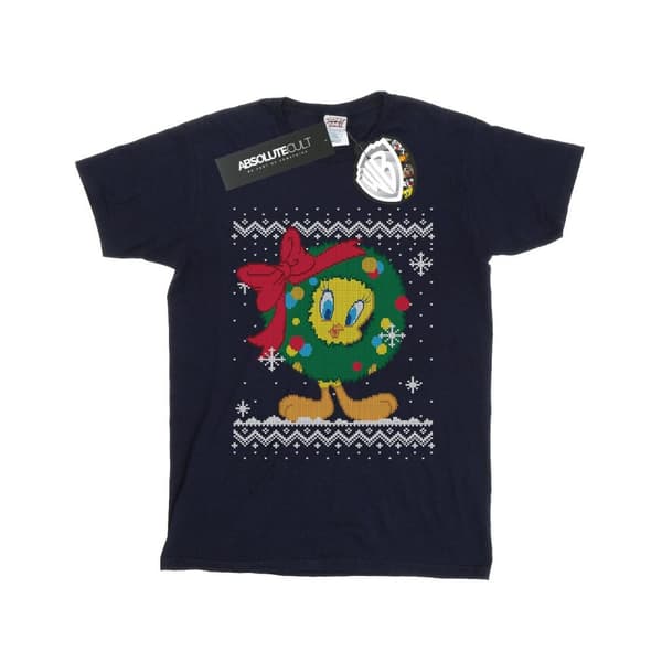 Looney Tunes Dam/Tjej Tweety Pie Christmas Fair Isle Bomull Boyfriend T-shirt