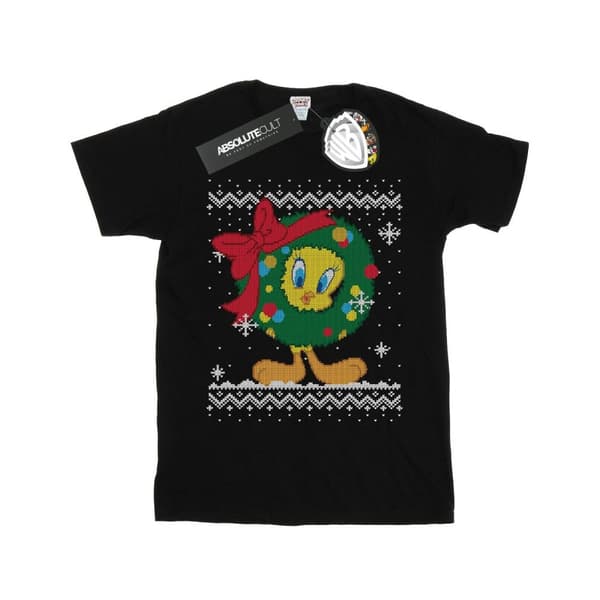 Looney Tunes Dam/Tjej Tweety Pie Christmas Fair Isle Bomull Boyfriend T-shirt
