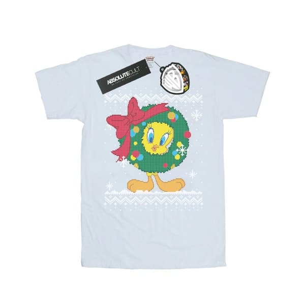 Looney Tunes Dam/Tjej Tweety Pie Christmas Fair Isle Bomull Boyfriend T-shirt