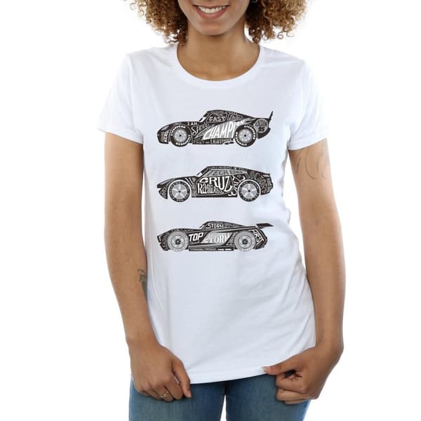 Disney Womens/Ladies Cars Text Racers Cotton T-Shirt