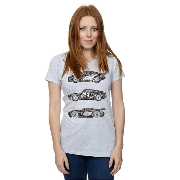 Disney Womens/Ladies Cars Text Racers Cotton T-Shirt