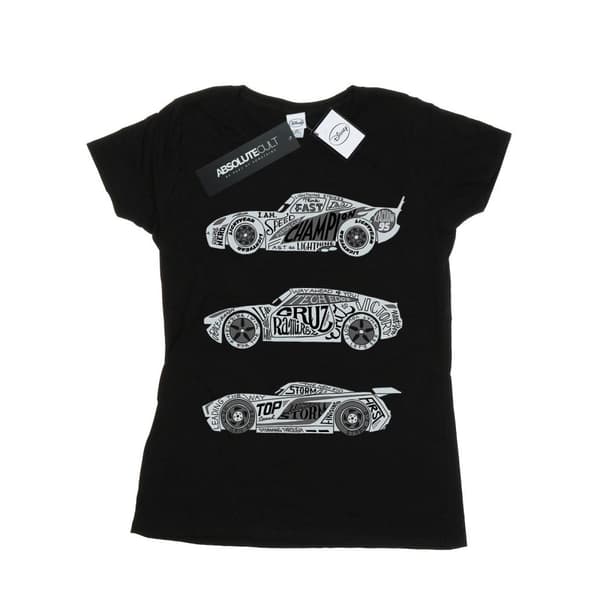 Disney Womens/Ladies Cars Text Racers Cotton T-Shirt Black L