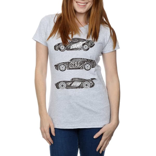 Disney Womens/Ladies Cars Text Racers Cotton T-Shirt
