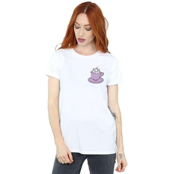 Disney Dam/Tjej Aristocats Marie In Cup Brösttryck Bomull Boyfriend T-shirt