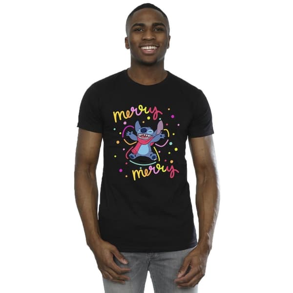 Disney Mens Lilo & Stitch Merry Rainbow T-Shirt