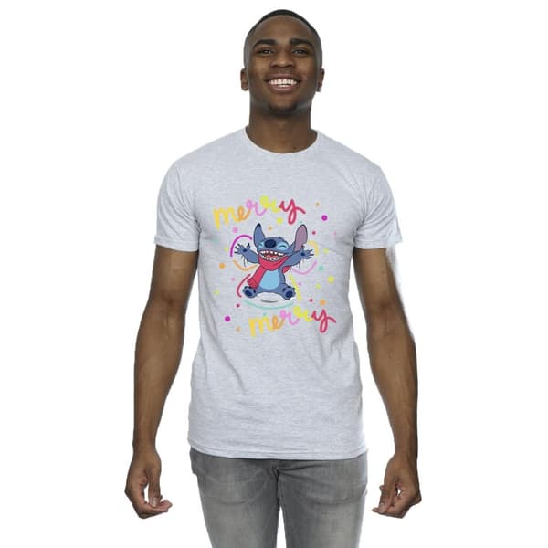 Disney Mens Lilo & Stitch Merry Rainbow T-Shirt