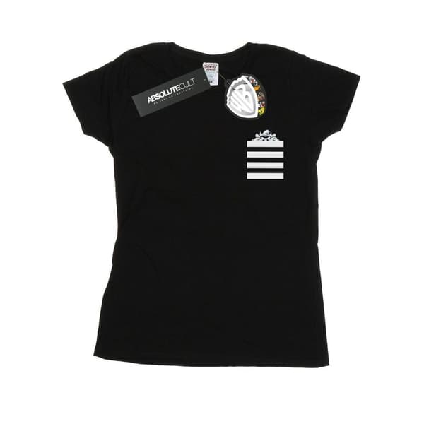 Looney Tunes Womens/Ladies Taz Stripes Faux Pocket Cotton T-Shirt Black M