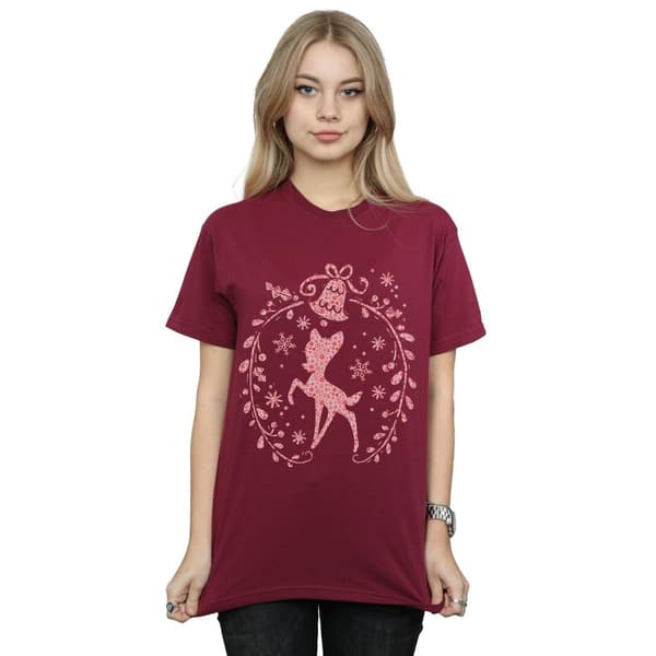 Disney Dam/Tjej Bambi Julkrans Bomull Boyfriend T-shirt