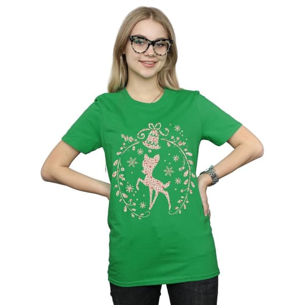 Disney Dam/Tjej Bambi Julkrans Bomull Boyfriend T-shirt