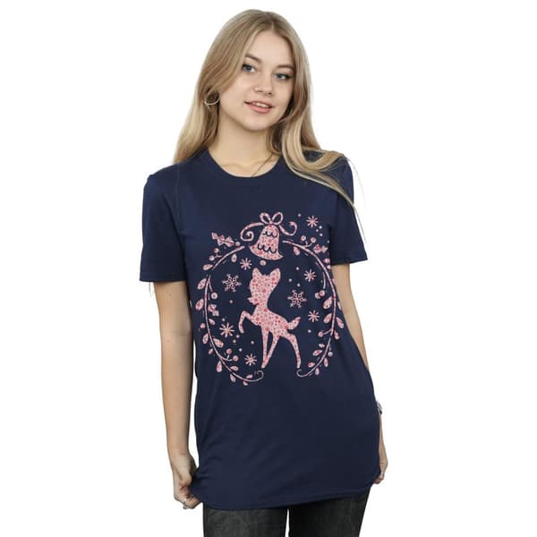 Disney Dam/Tjej Bambi Julkrans Bomull Boyfriend T-shirt