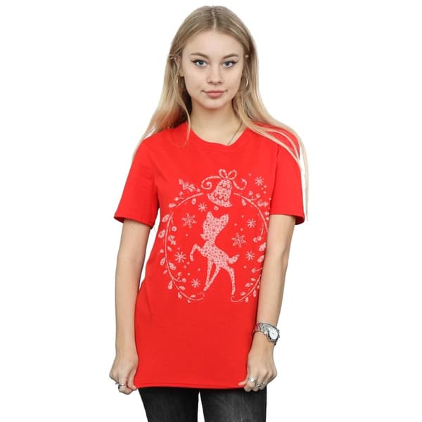 Disney Dam/Tjej Bambi Julkrans Bomull Boyfriend T-shirt