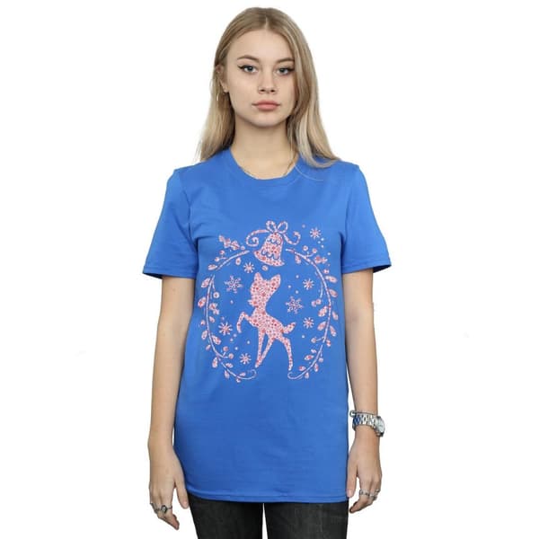 Disney Dam/Tjej Bambi Julkrans Bomull Boyfriend T-shirt