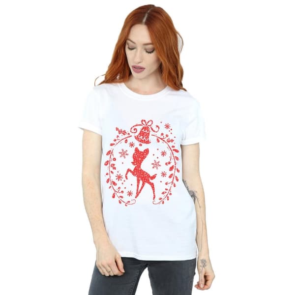Disney Dam/Tjej Bambi Julkrans Bomull Boyfriend T-shirt