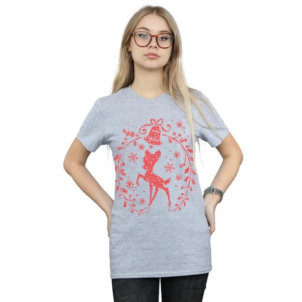 Disney Dam/Tjej Bambi Julkrans Bomull Boyfriend T-shirt
