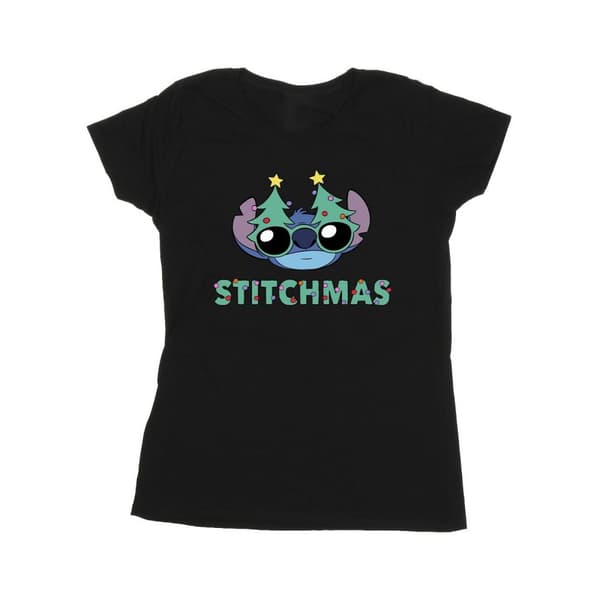 Disney Womens/Ladies Lilo & Stitch Stitchmas Glasses Cotton T-Shirt Black S