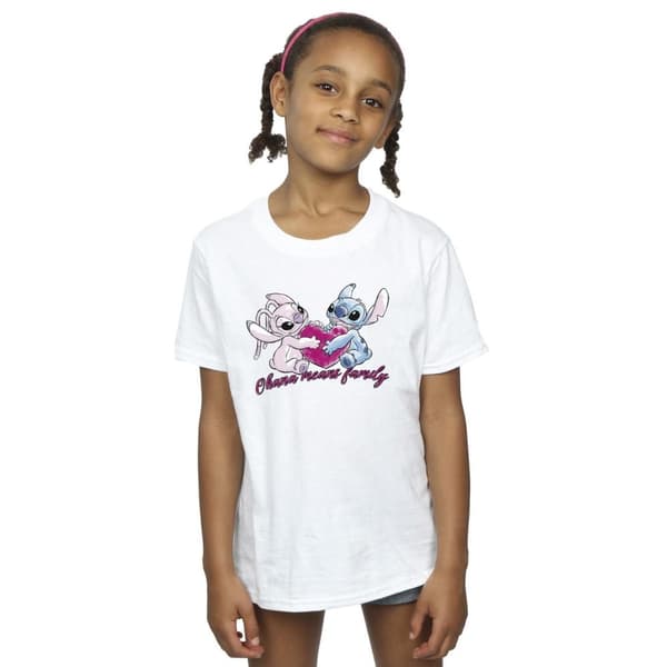 Disney Girls Lilo And Stitch Ohana Heart With Angel Cotton T-Shirt