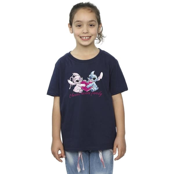 Disney Lilo And Stitch Ohana hjärta med ängel - bomulls-T-shirt för flickor