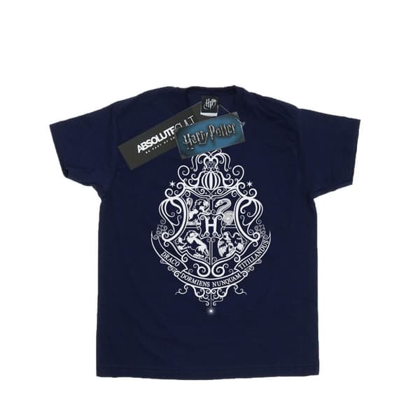 Harry Potter Girls Hogwarts Draco Dormiens Crest Cotton T-Shirt Navy Blue 5-6 Years