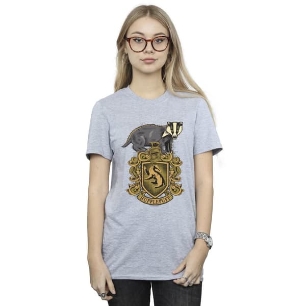 Harry Potter Womens/Ladies Hufflepuff Sketch Crest Cotton Boyfriend T-Shirt