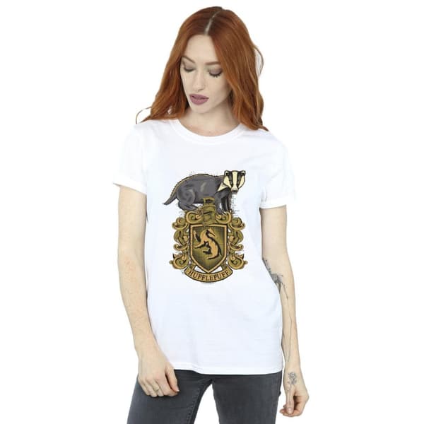 Harry Potter Dam/Häst Hufflepuff Sketch Crest Boyfriend T-shirt i bomull