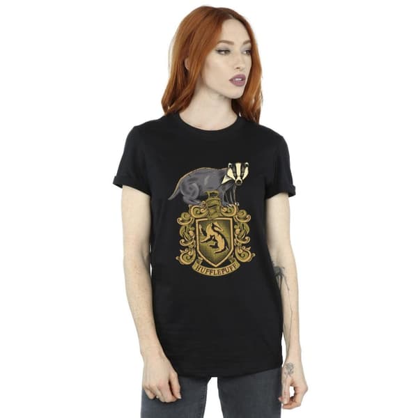 Harry Potter Womens/Ladies Hufflepuff Sketch Crest Cotton Boyfriend T-Shirt