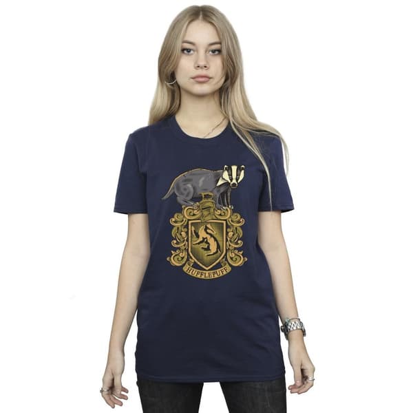 Harry Potter Dam/Häst Hufflepuff Sketch Crest Boyfriend T-shirt i bomull