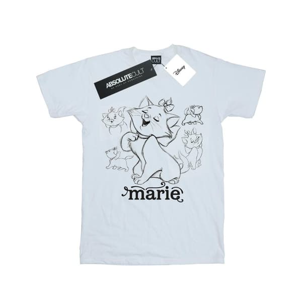 Disney Girls Marie Collage Sketch Cotton T-Shirt White 7-8 Years
