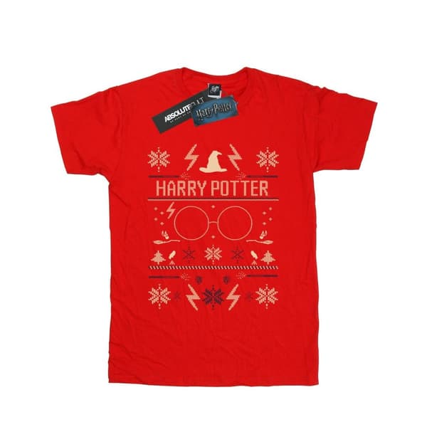 Harry Potter Boyfriend-T-shirt i bomull med julmönster för damer/damer