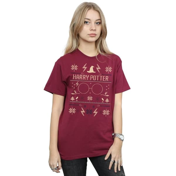 Harry Potter Boyfriend-T-shirt i bomull med julmönster för damer/damer