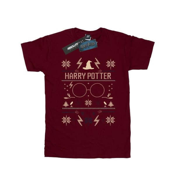 Harry Potter Boyfriend-T-shirt i bomull med julmönster för damer/damer