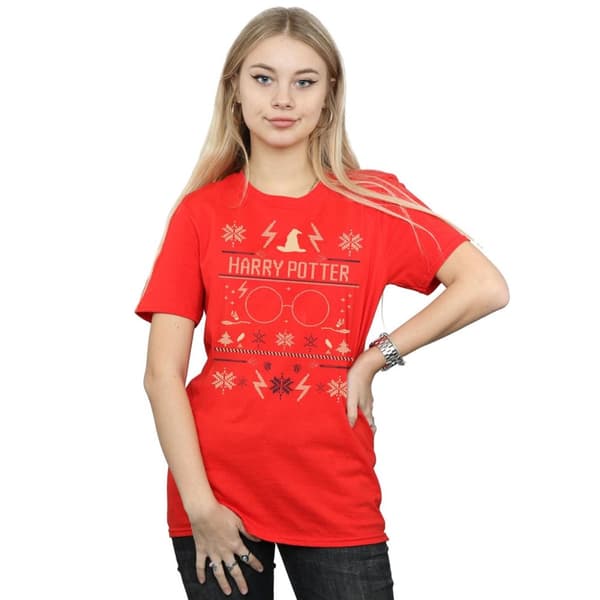 Harry Potter Boyfriend-T-shirt i bomull med julmönster för damer/damer