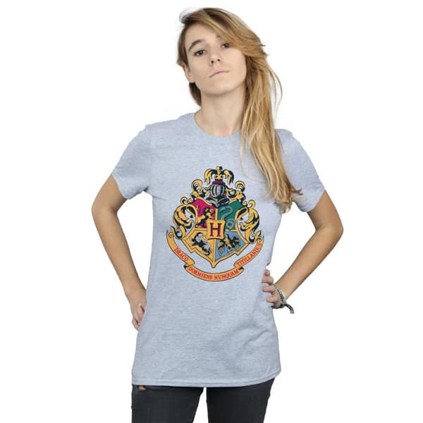 Harry Potter Dam/Tjej Hogwarts Crest Guld Bläck Bomull Boyfriend T-shirt