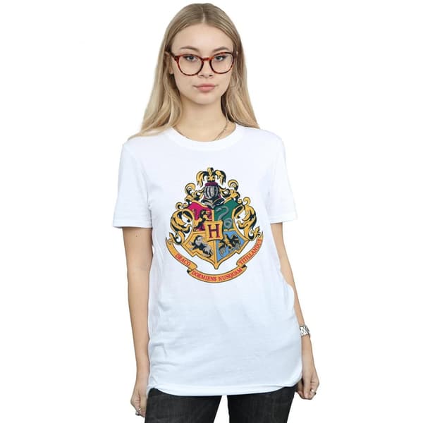 Harry Potter Womens/Ladies Hogwarts Crest Gold Ink Cotton Boyfriend T-Shirt