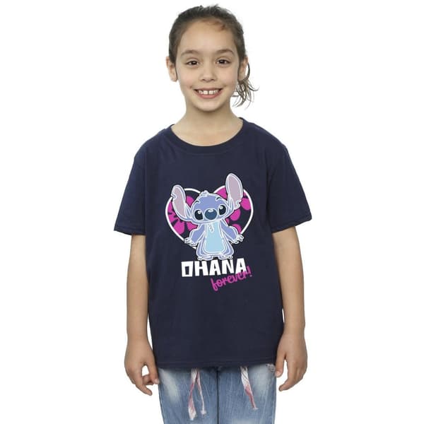 Disney Girls Lilo And Stitch Ohana Forever Heart Cotton T-Shirt