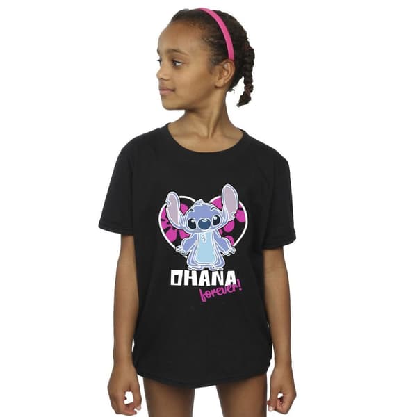 Disney Girls Lilo And Stitch Ohana Forever Heart Cotton T-Shirt