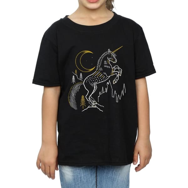 Harry Potter Girls Unicorn Line Art Cotton T-Shirt