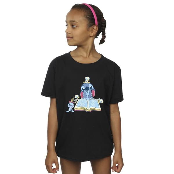 Disney Girls Lilo & Stitch Reading A Book Cotton T-Shirt
