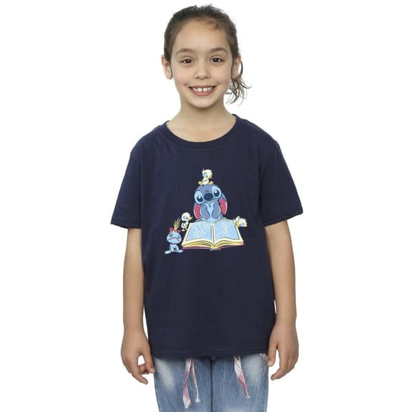 Disney Girls Lilo & Stitch Reading A Book Cotton T-Shirt