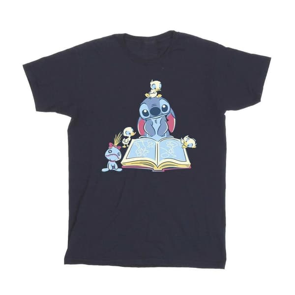 Disney Girls Lilo & Stitch Reading A Book Cotton T-Shirt