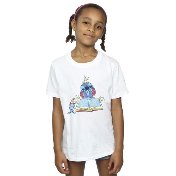 Disney Girls Lilo & Stitch Reading A Book Cotton T-Shirt
