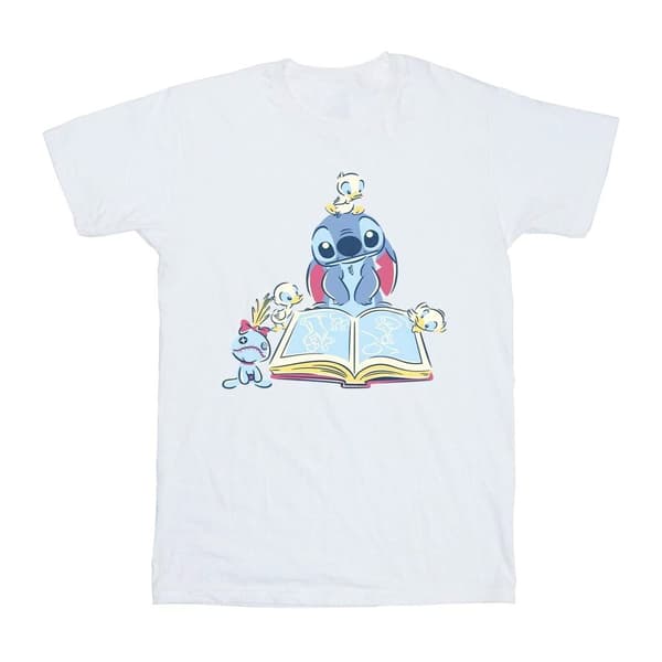 Disney Girls Lilo & Stitch Reading A Book Cotton T-Shirt