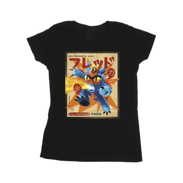 Disney Womens/Ladies Big Hero 6 Baymax Fred Newspaper Cotton T-Shirt Black XL