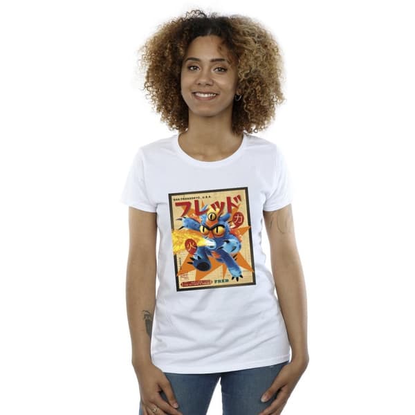Disney Womens/Ladies Big Hero 6 Baymax Fred Newspaper Cotton T-Shirt