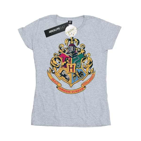 Harry Potter Womens/Ladies Hogwarts Crest Gold Ink Cotton T-Shirt Sports Grey L
