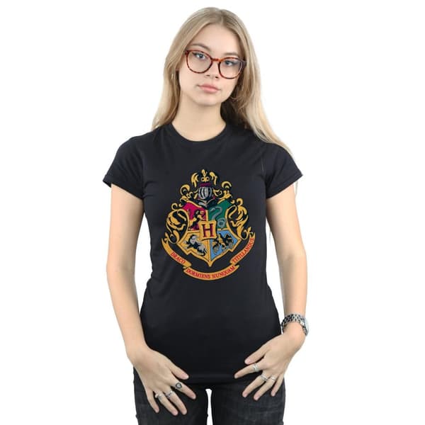 Harry Potter Dam/Tjej Hogwarts Crest Guld Bläck Bomulls-T-shirt