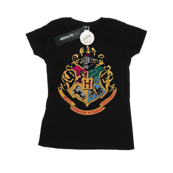 Harry Potter Dam/Tjej Hogwarts Crest Guld Bläck Bomulls-T-shirt