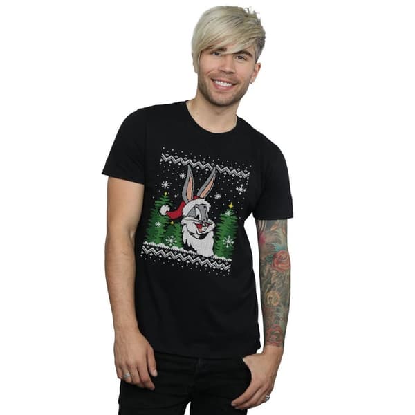 Looney Tunes Mens Bugs Bunny Christmas Fair Isle T-Shirt