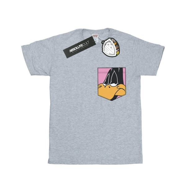 Looney Tunes Girls Daffy Duck Face Faux Pocket Cotton T-Shirt Sports Grey 12-13 Years