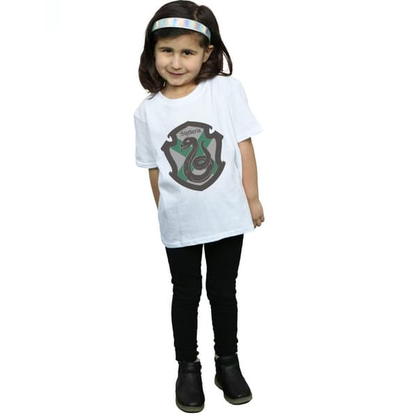 Harry Potter Girls Slytherin Crest Flat Cotton T-Shirt